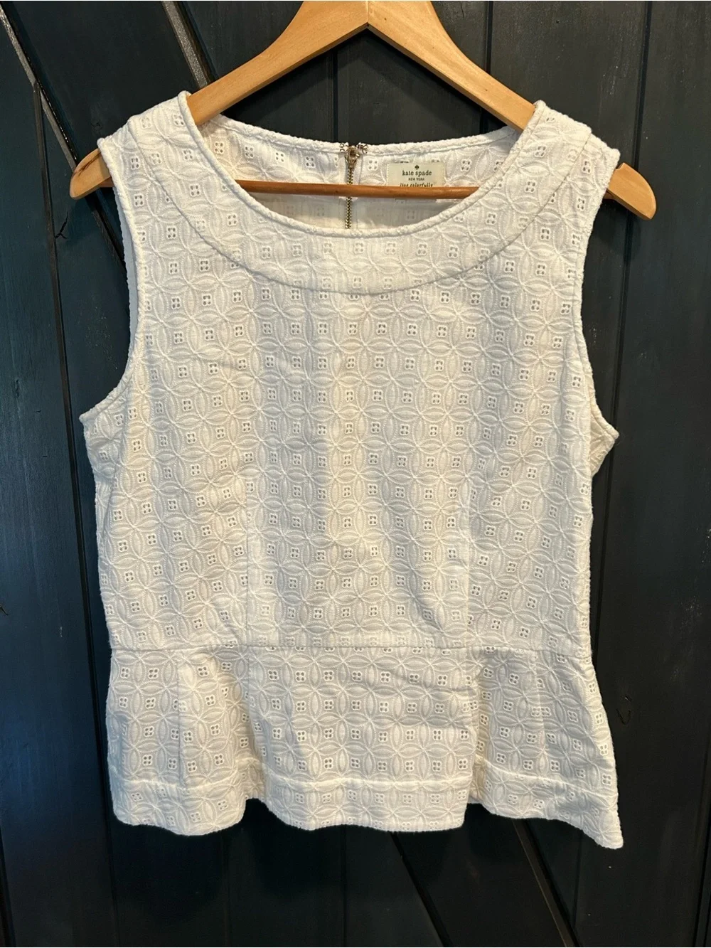 Kate Spade White Eyelet Peplum Sleeveless Blouse Feminine Coquette NWT 12